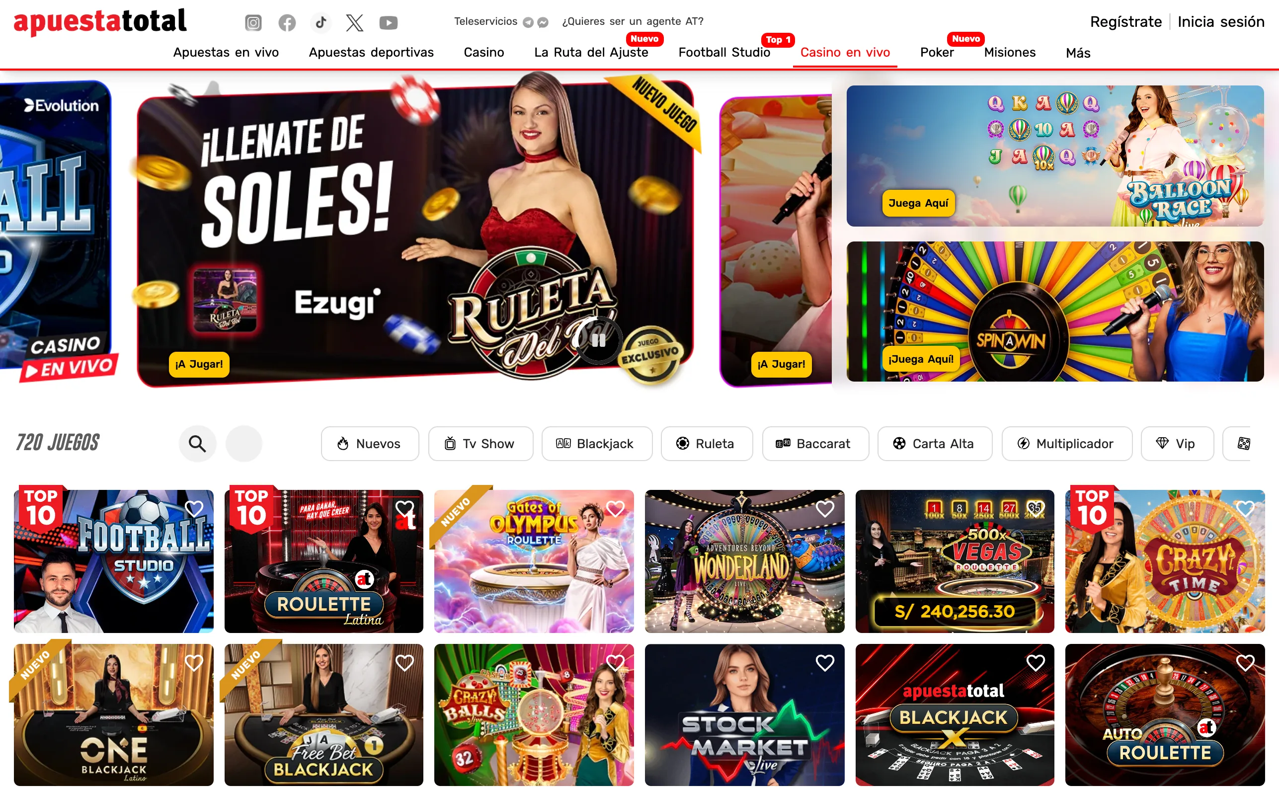 Casino en vivo en Apuesta Total Perú